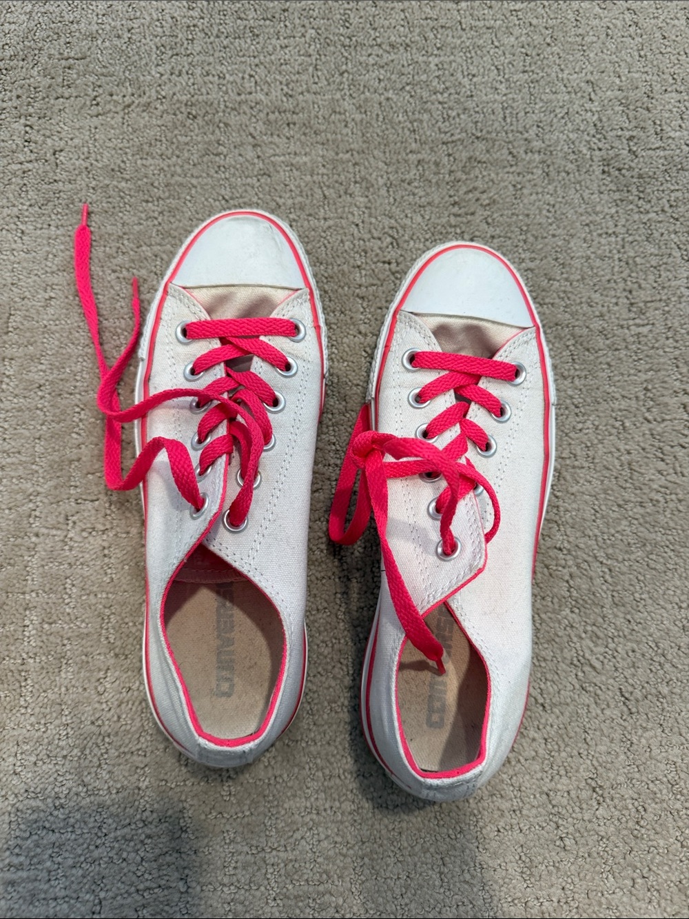 Women's White Canvas Sneakers with Pink Accents